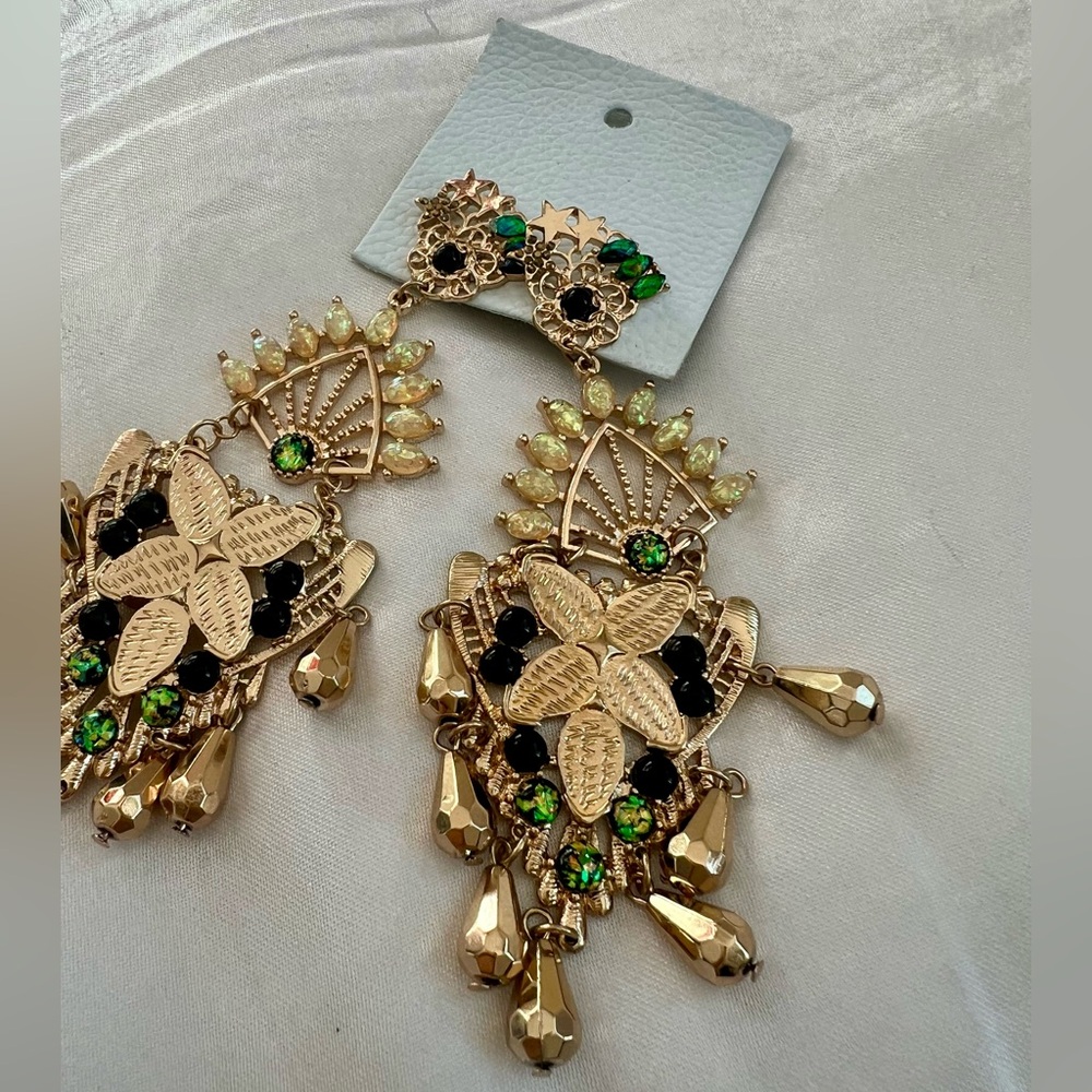 Free People Gold and Green Chandelier Earrings - Picture 2 of 16